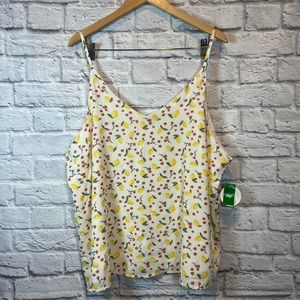 5/$25 3X Plus Size Lemon Floral Print Tank Top Layered Lined White Yellow NWT